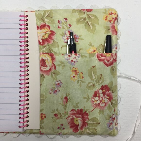 Handmade Notebook Journal Cover 6"X7" Green Floral Fabric Salvage Edges Quilting - Picture 6 of 8